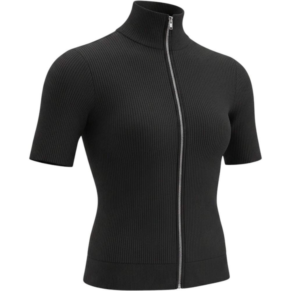 L Free Haven Black short sleeve zip up stretch bodycon crop‎ top jacket layering